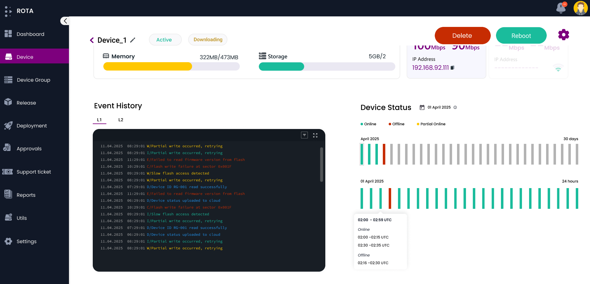 Device Status History